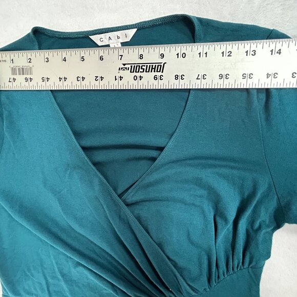 CAbi Womens Teal Blue Diamond Faux Wrap Surplice Blouse Top Large Stretch Casual - Picture 4 of 9